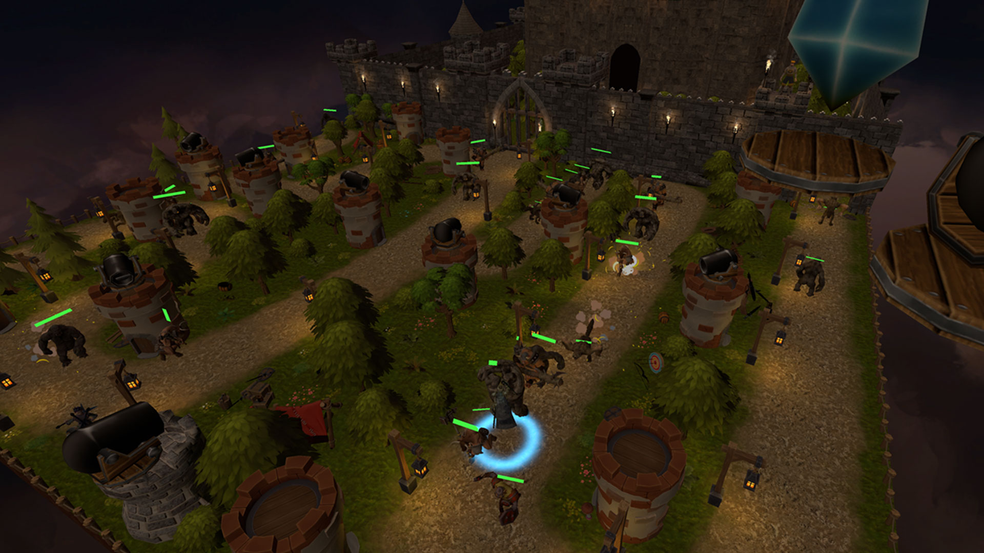 Expanding defenses and upgrading towers in Azlan VR game
